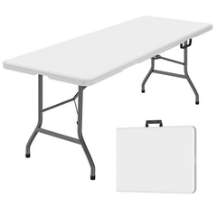 Generic 6 ft folding table assembled for party setup, spacious workspace for guests.