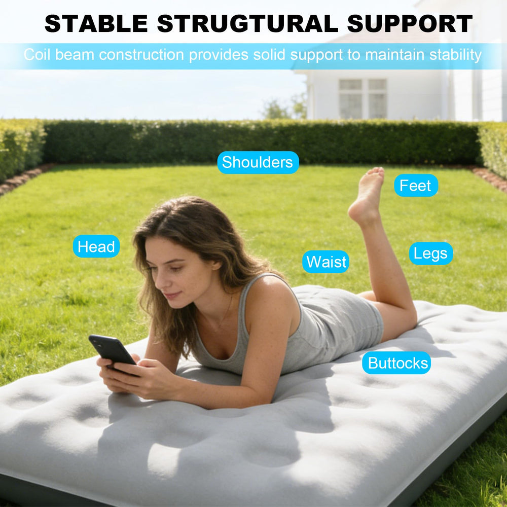 Generic air mattress suits camping, guests, and travel scenarios.