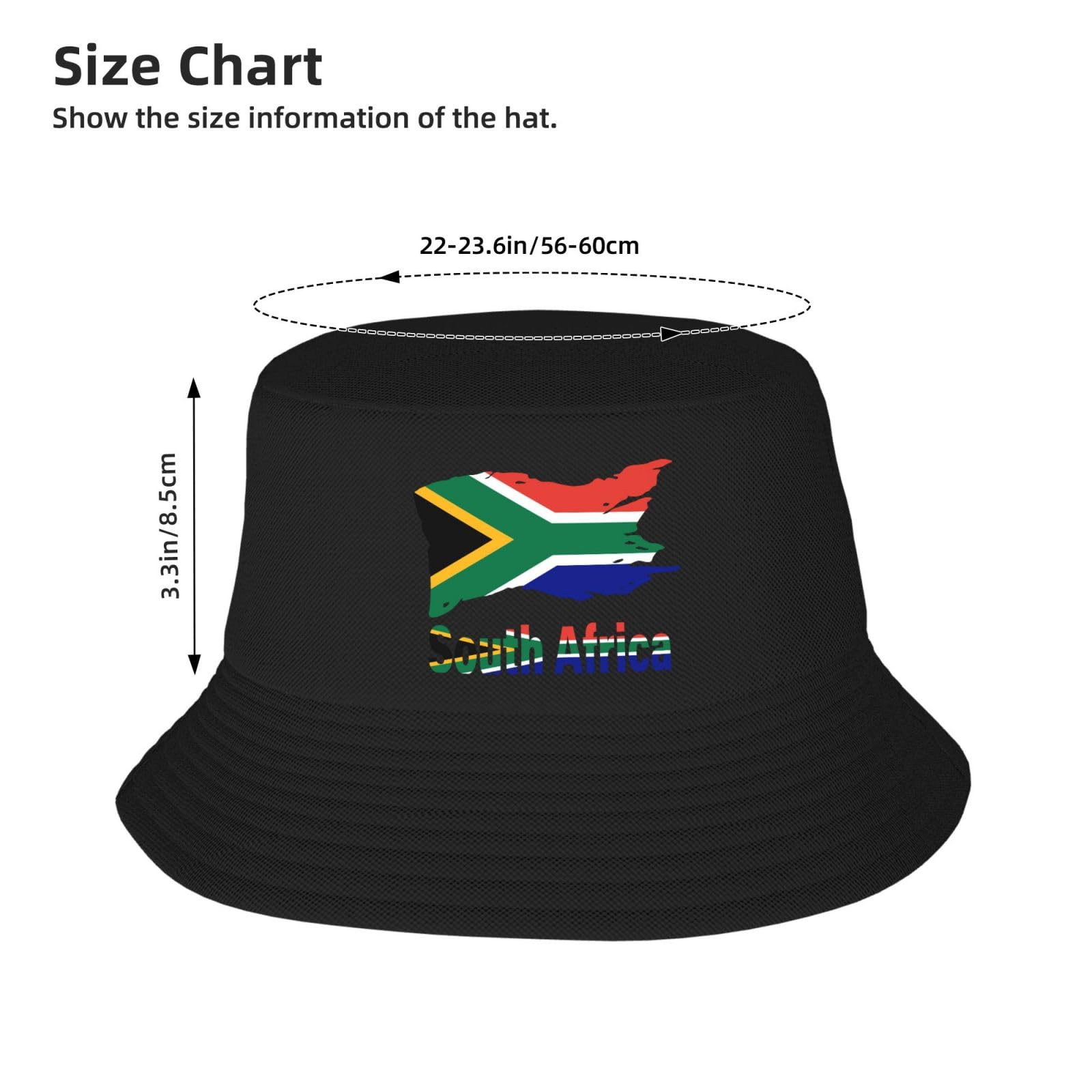 Generic Artist Text South Africa Flag bucket hat wide brim provides shade.