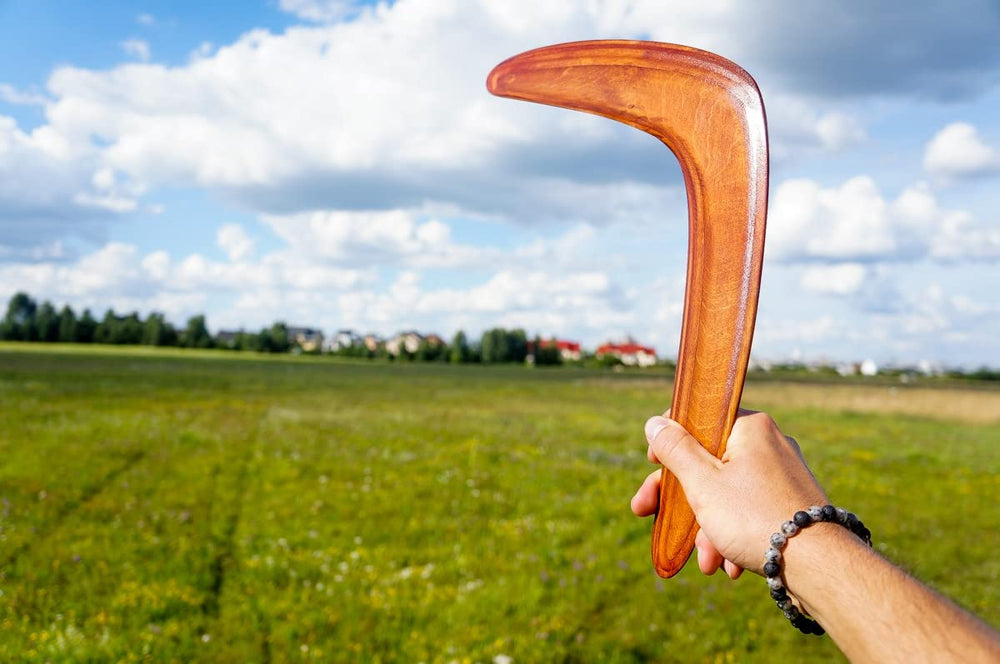 Generic boomerang crafted from Baltic birch wood conveys durability and sturdy performance.