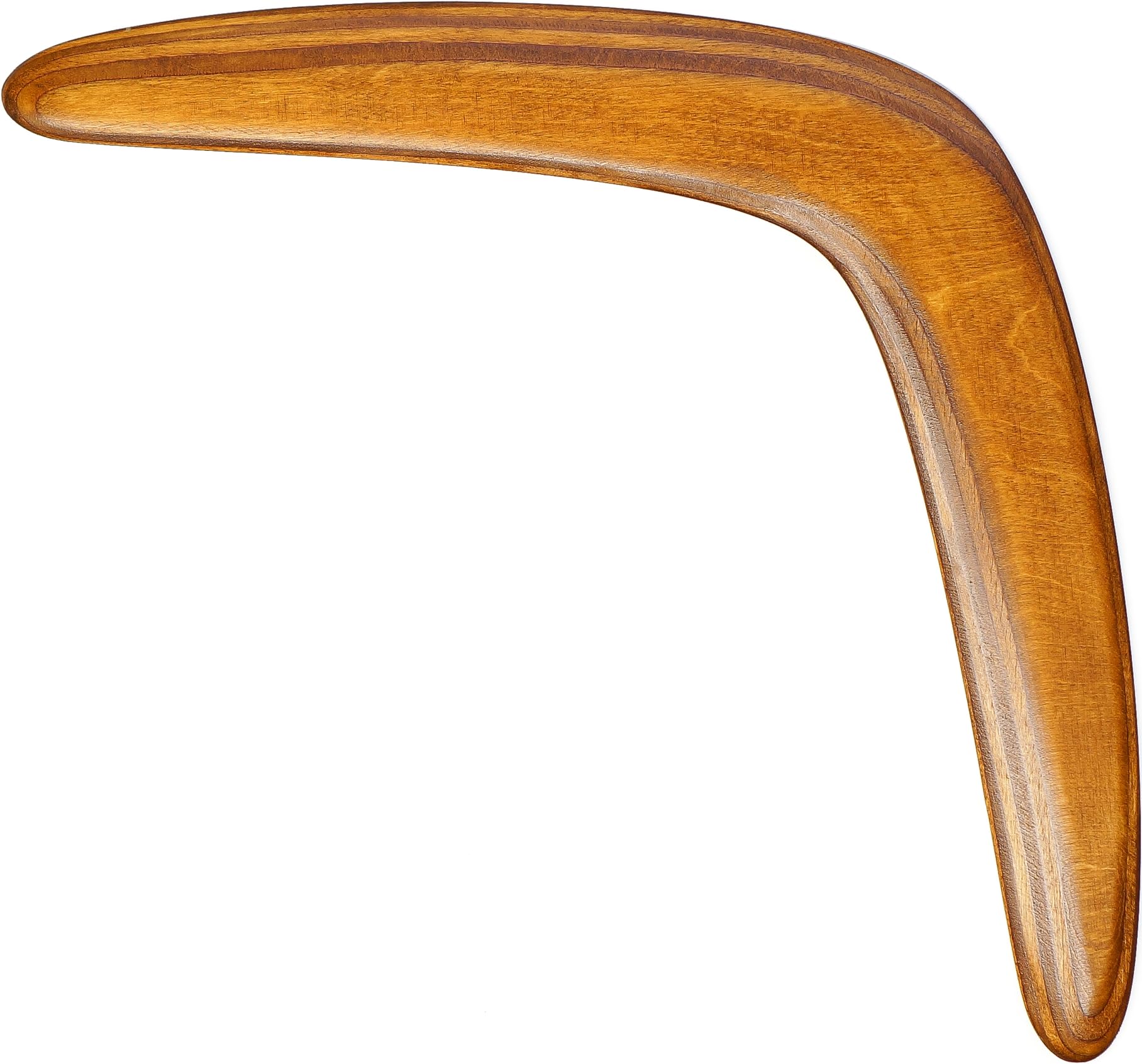 Generic boomerang close-up in light brown cedar shows premium craftsmanship.