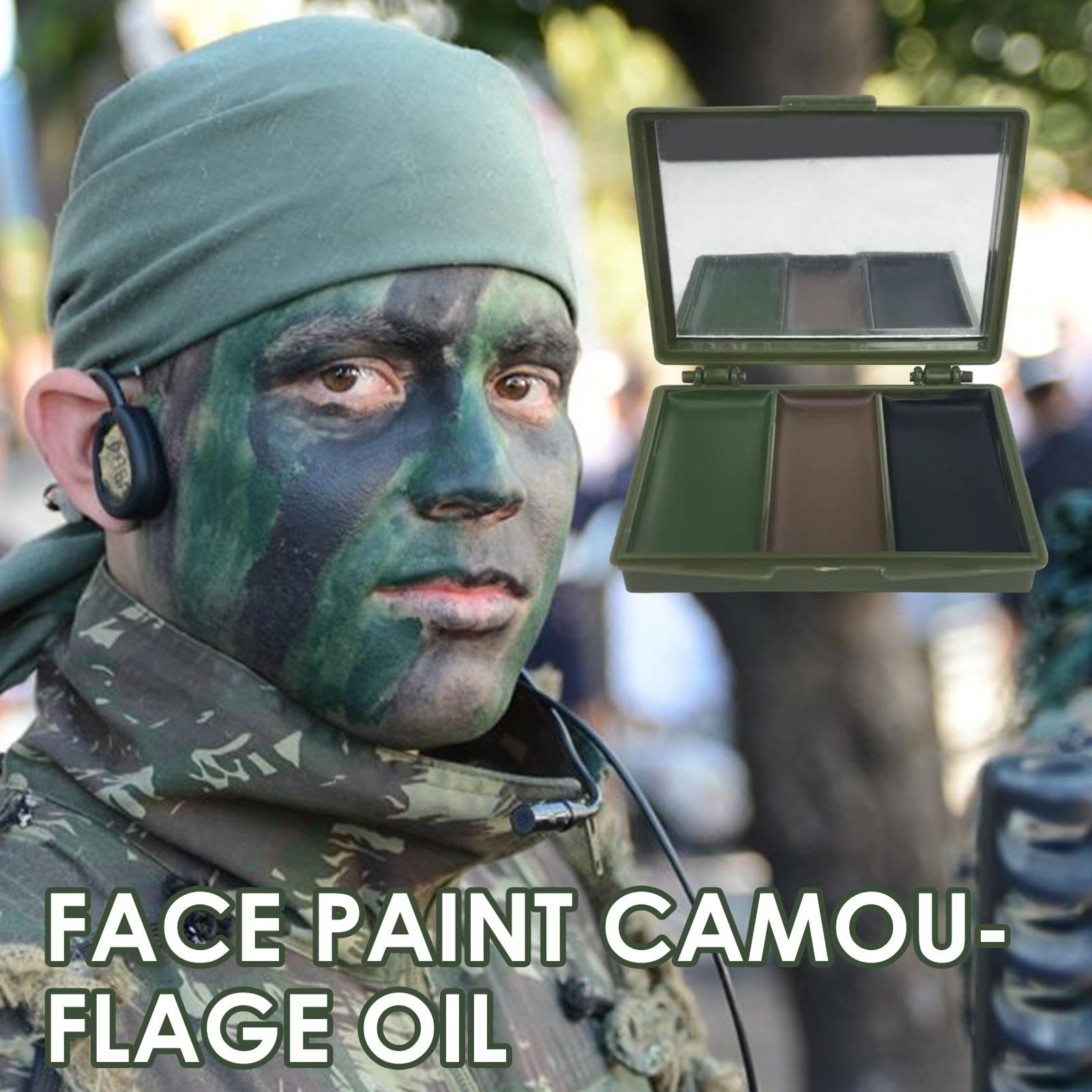 Generic camouflage face paint swatches showing color options for blending.