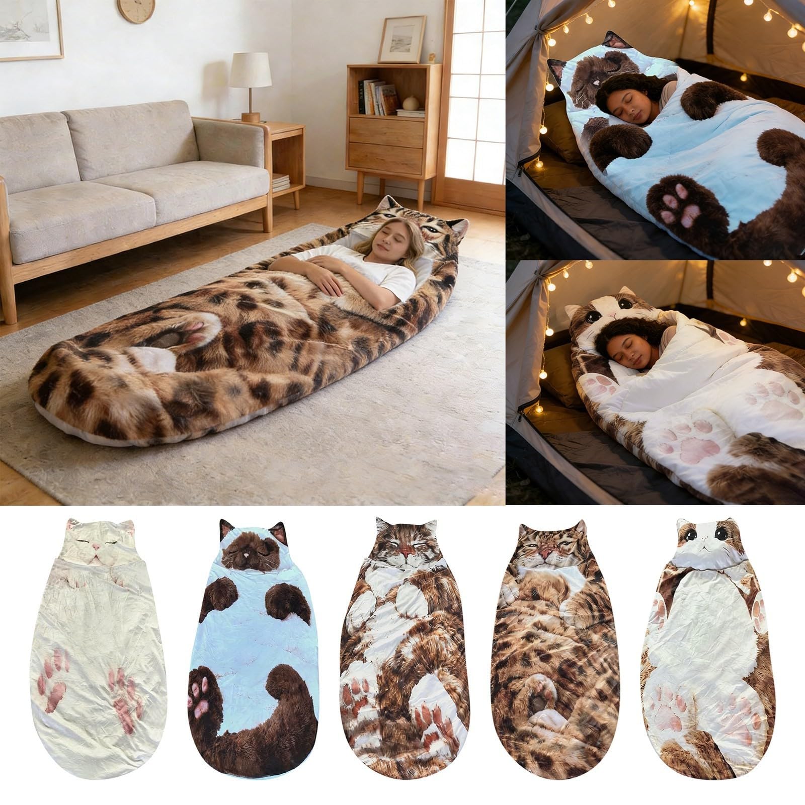 Generic Cat Shaped Plush Sleeping Bag doubles as a decorative cozy blanket