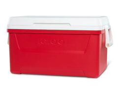 Generic ChillMaster 48QT Laguna Ice Chest in red, keeps drinks cold longer at picnics.