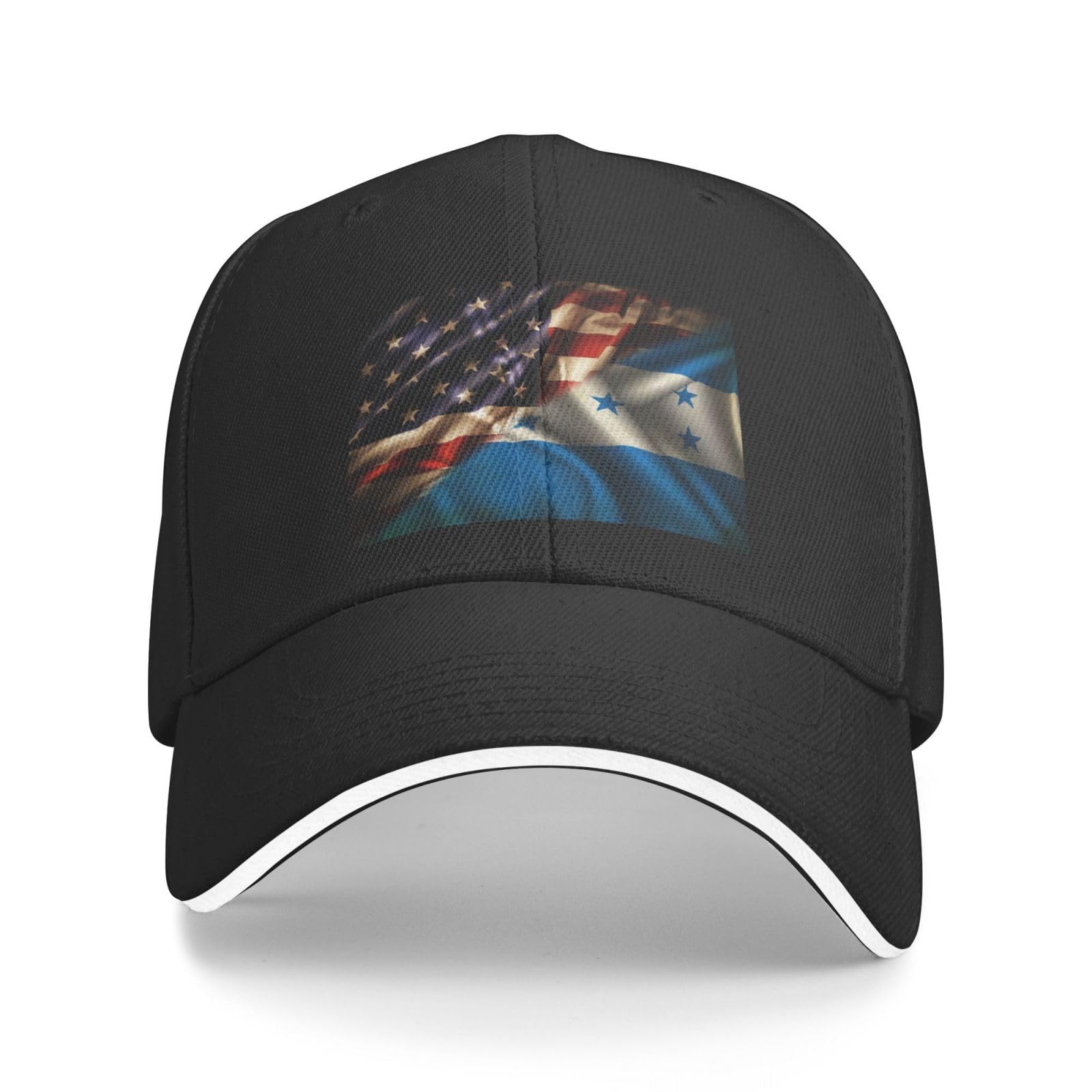 Generic Combined Honduras and USA Flag baseball cap front view for outdoor sun protection.