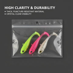 Generic crystal-clear bags let you spot lures at a glance.
