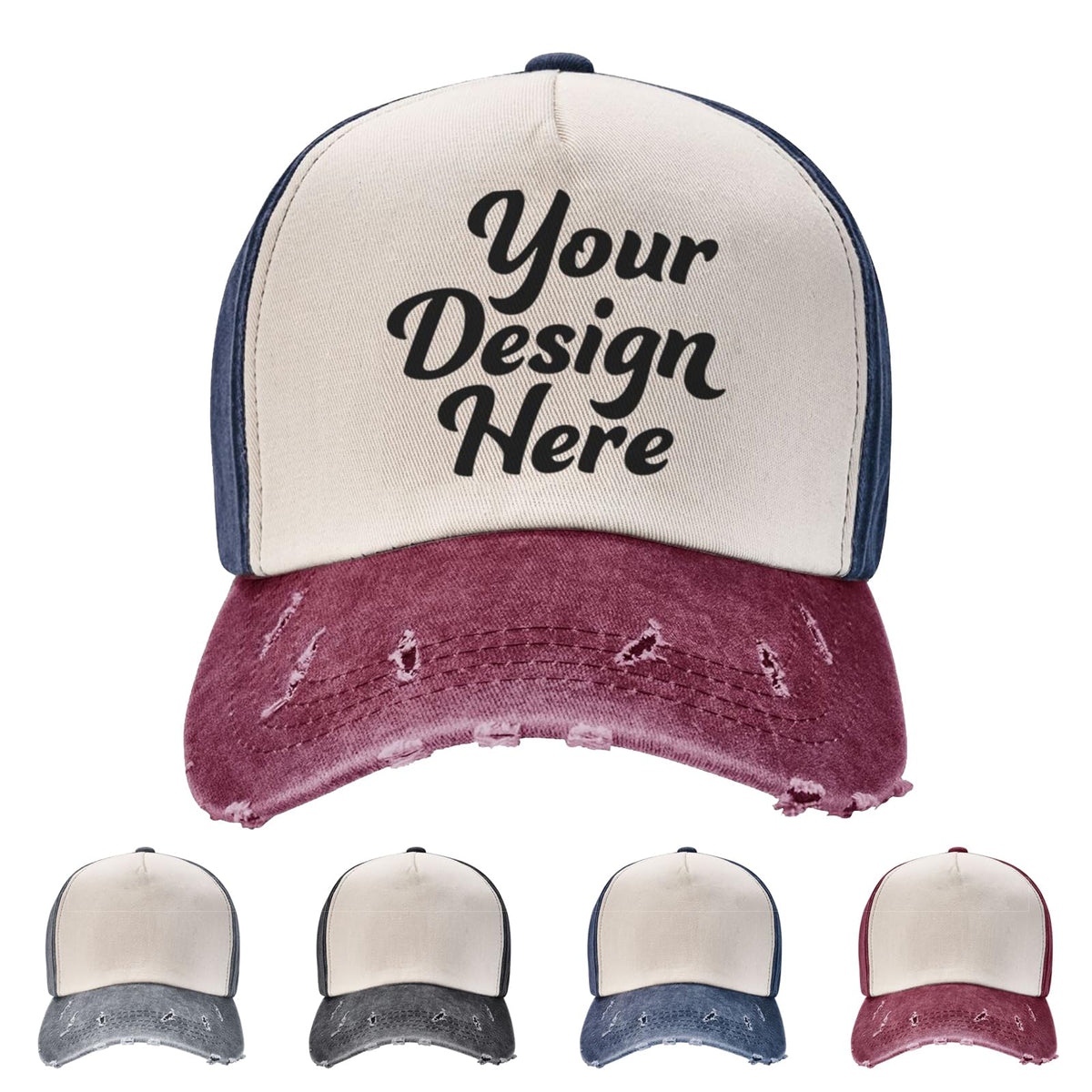 Generic Custom Denim Cap front view, ideal for personalized text or image display