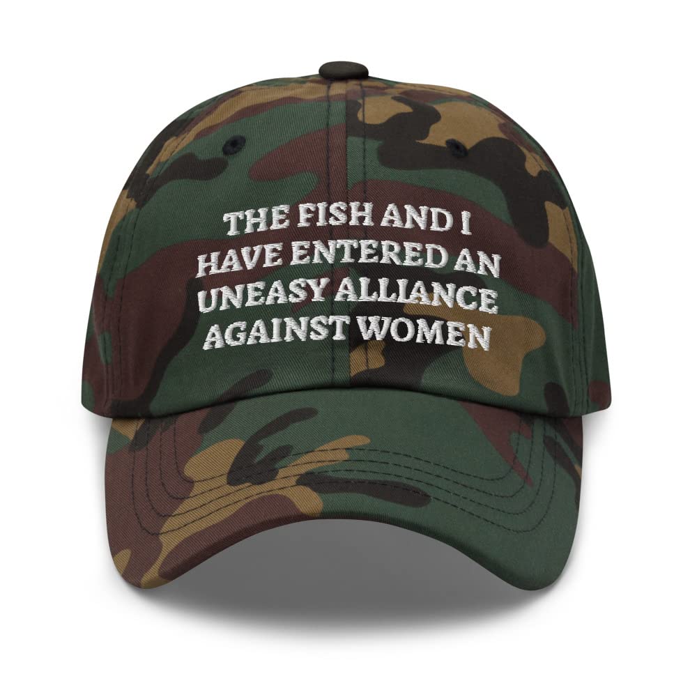 Generic The Fish and I green camo dad hat with curved visor for everyday style.