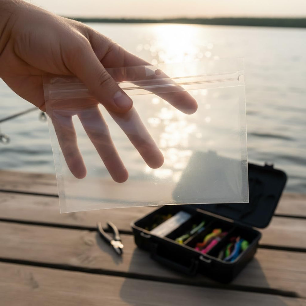 Generic leakproof bags protect items from moisture during fishing trips.