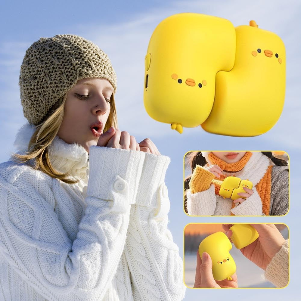 Generic duck hand warmers featuring magnetic split for shared or solo use.