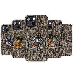 Generic camouflage pattern close-up on duck hunting phone case for seamless field blending.