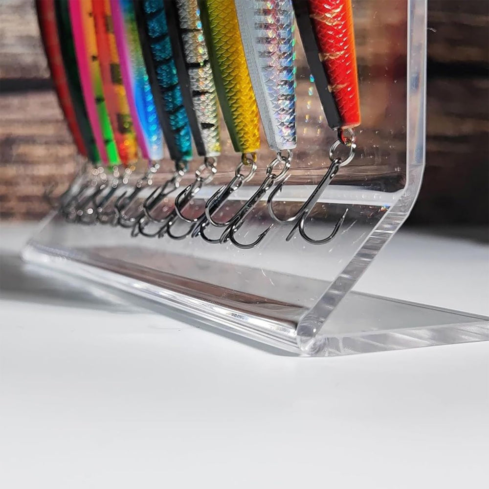 Generic durable acrylic display stand provides sturdy presentation on desk or boat setup.