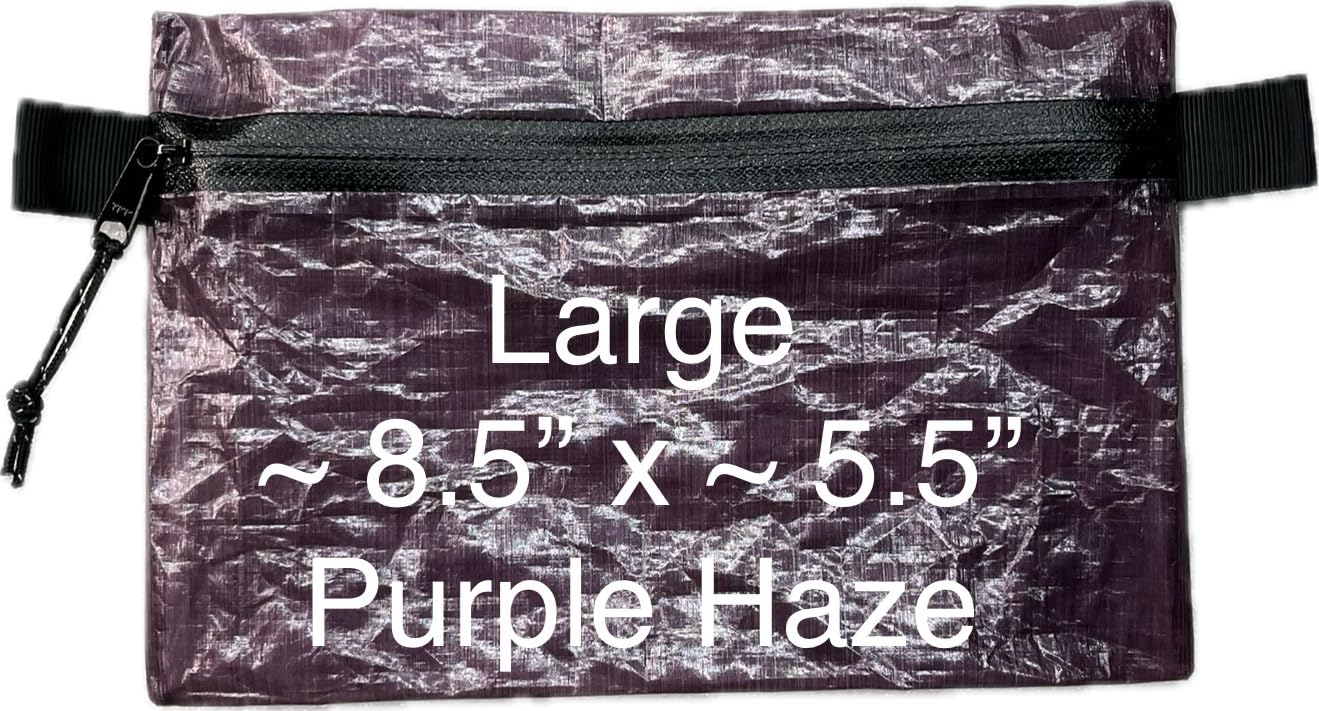 Generic Dyneema zipper pouch large Purple Haze front view, lightweight weatherproof storage for camping and travel.