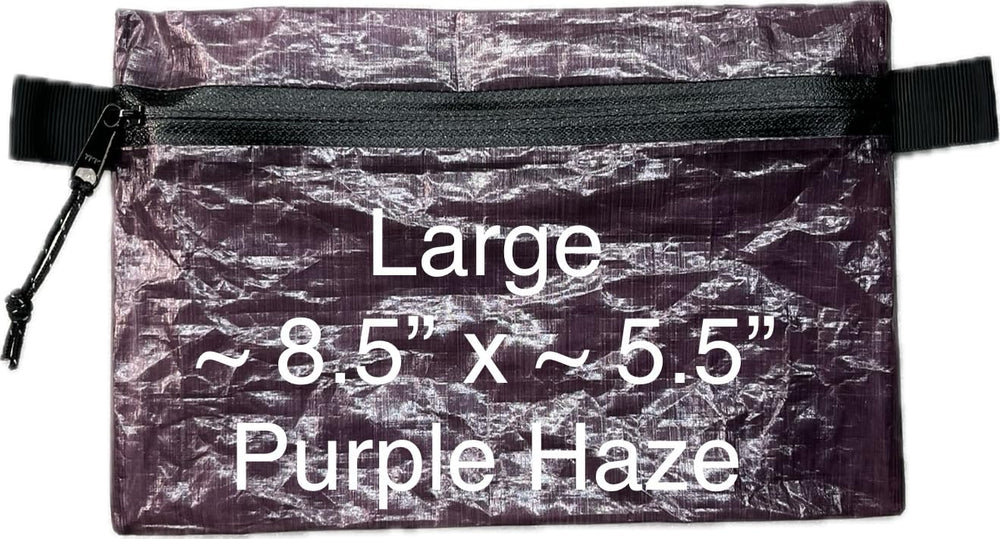Generic Dyneema zipper pouch large Purple Haze front view, lightweight weatherproof storage for camping and travel.