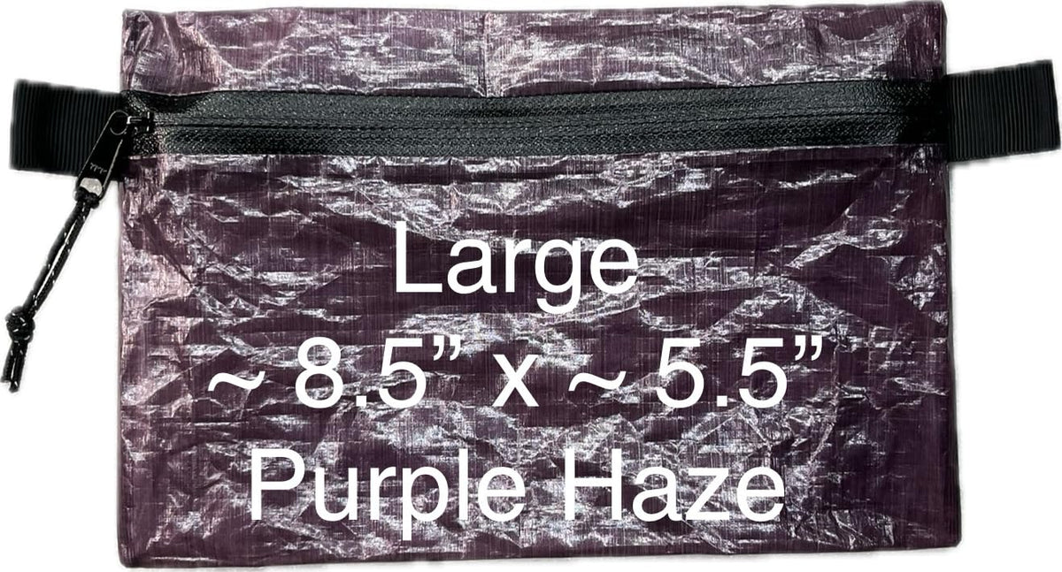 Generic Dyneema zipper pouch large Purple Haze front view, lightweight weatherproof storage for camping and travel.