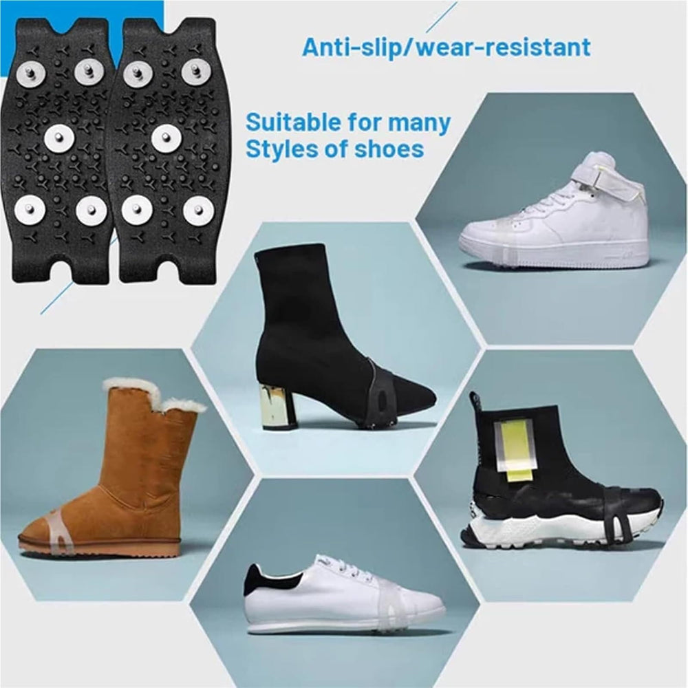 Generic elastic ice cleats stretch to fit many shoe sizes for quick on/off