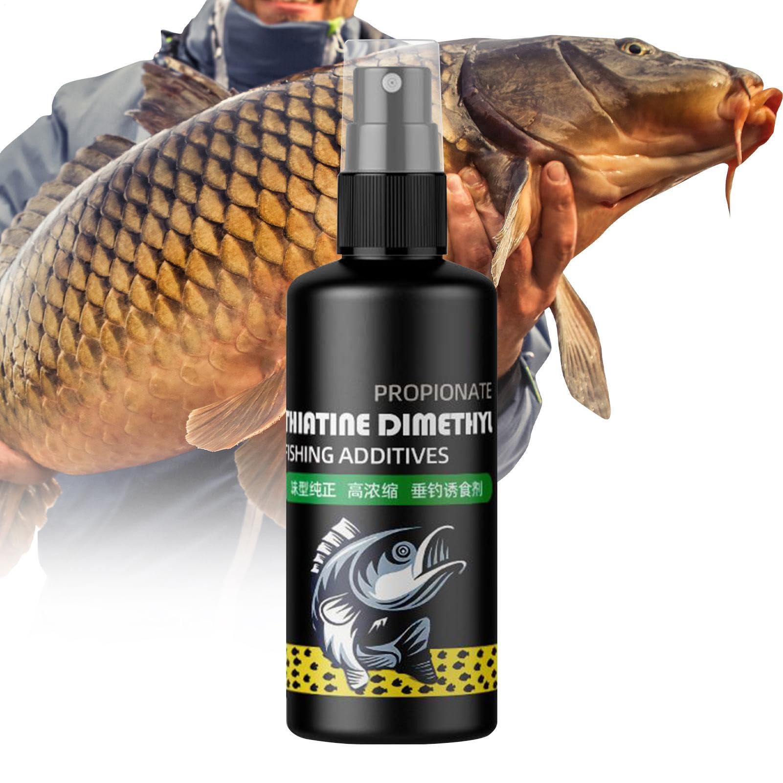 Freshwater fishing setup with attractant used on bait for rivers and lakes.