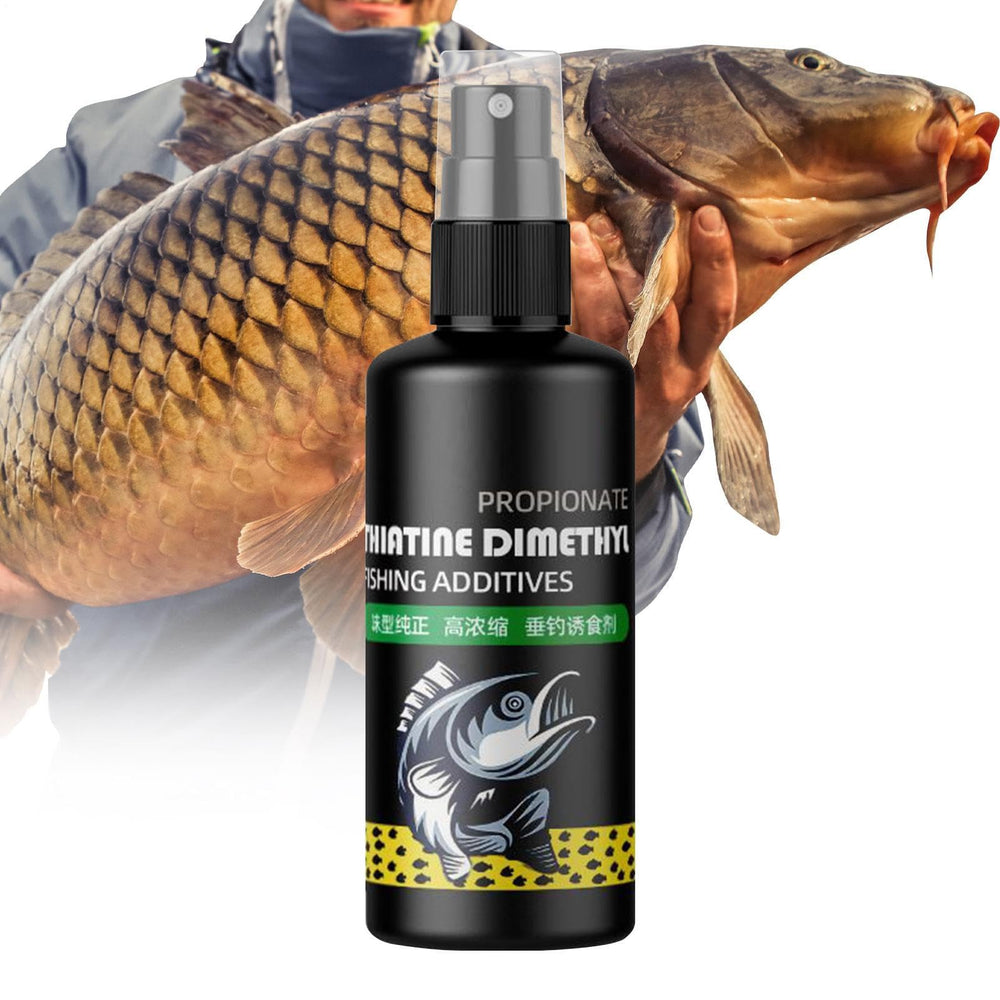 Freshwater fishing setup with attractant used on bait for rivers and lakes.