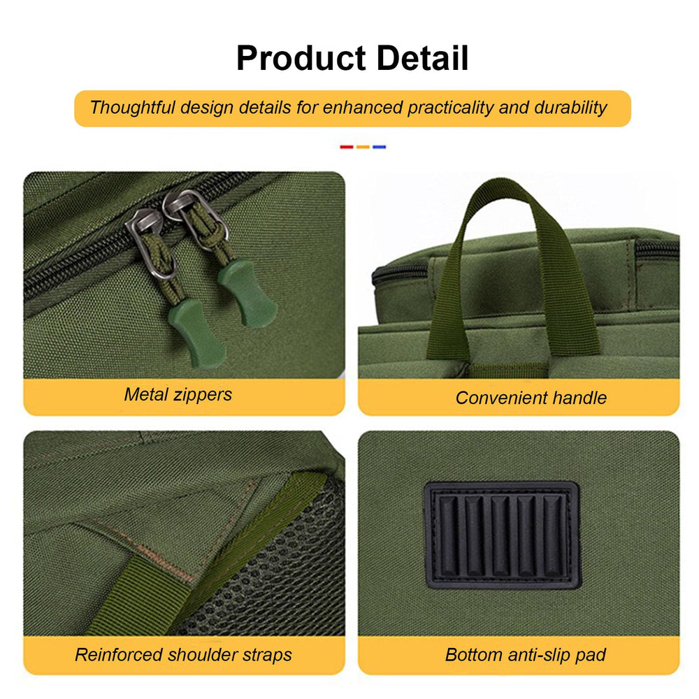 Generic fishing backpack in use on a dock-ready shore for practical testing.