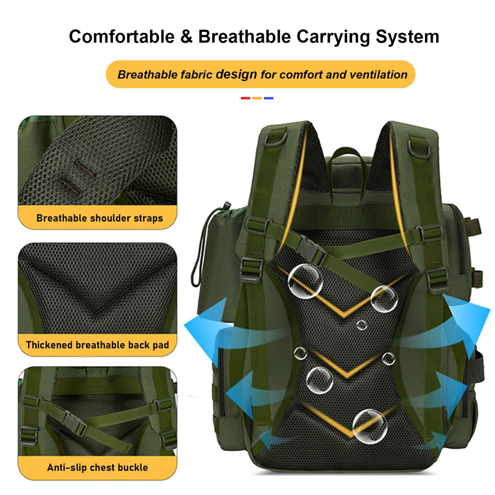 Generic fishing backpack featuring weatherproof 600D fabric for rugged shore days.