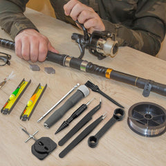 Generic Fishing Reel Maintenance Kit close-up of cleaning tools for precise maintenance.