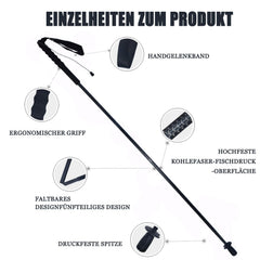 Generic foldable five-section trekking poles demonstrated compact storage after trekking.