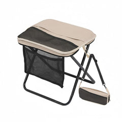 Generic folding camping stool with storage mesh offers compact seating and organization.