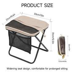 Generic foldable stool showing under-seat storage mesh for quick access to essentials.
