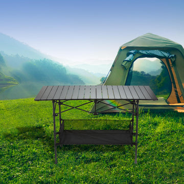 Generic folding table ideal for indoor and outdoor use.
