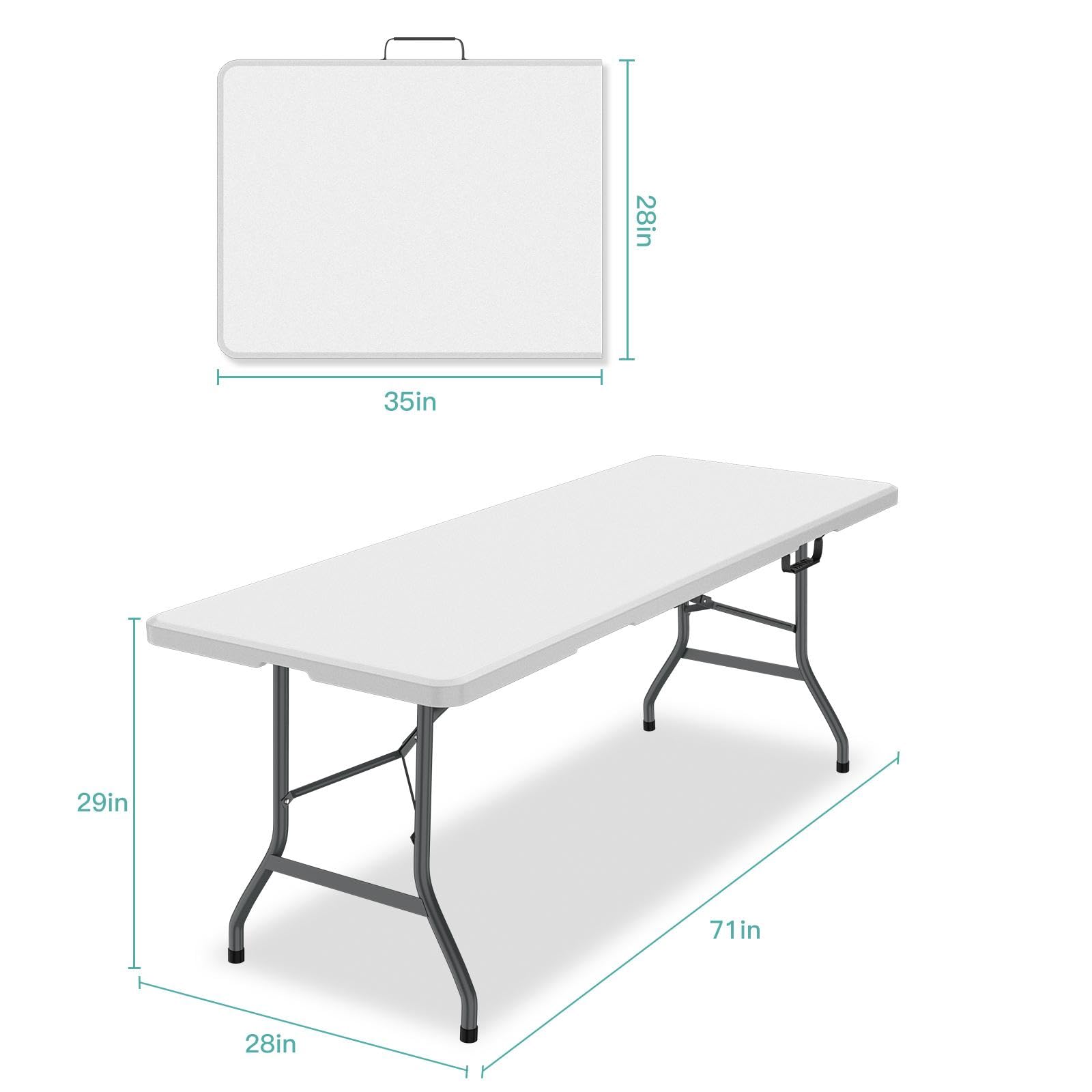 Generic folding table with carrying handle for easy transport and quick setup.