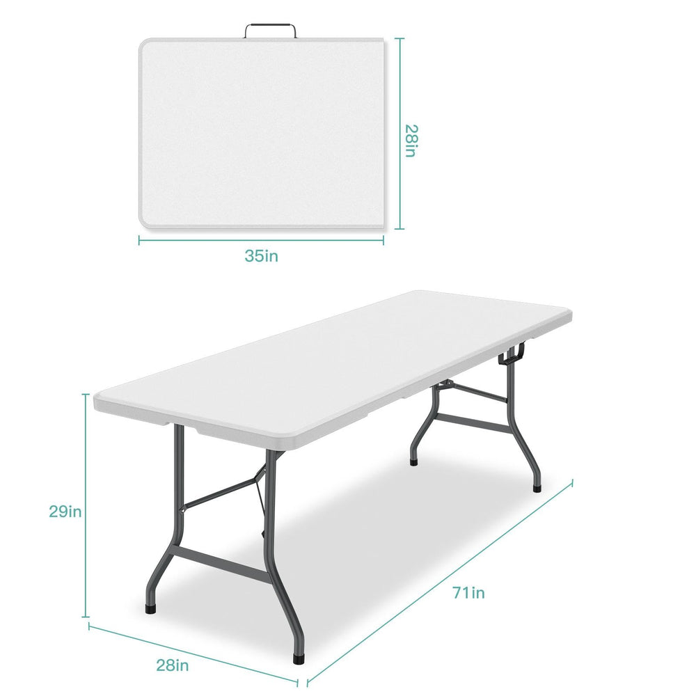 Generic folding table with carrying handle for easy transport and quick setup.