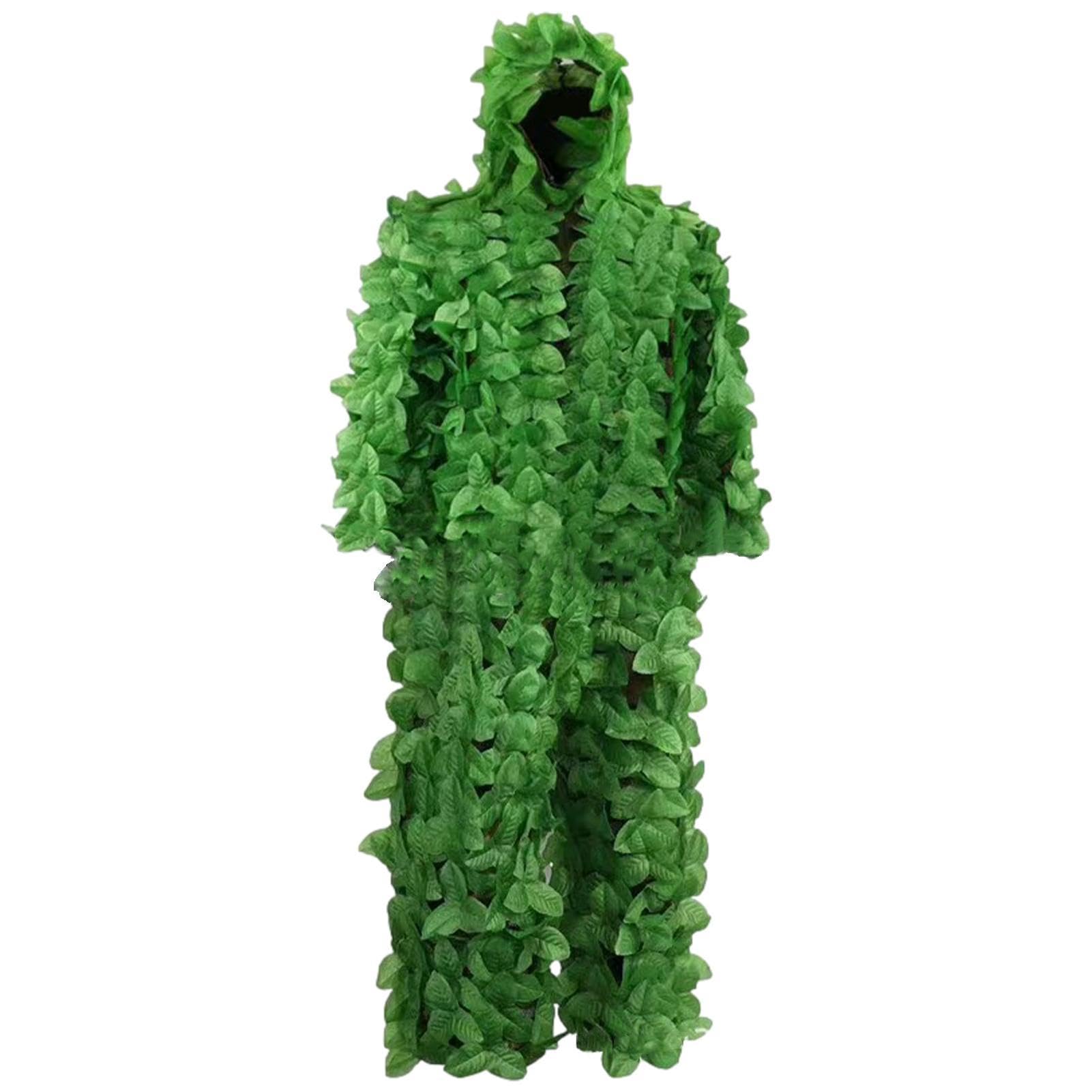 Generic Gilly Hunting Suit with leafy camo front view for wildlife concealment
