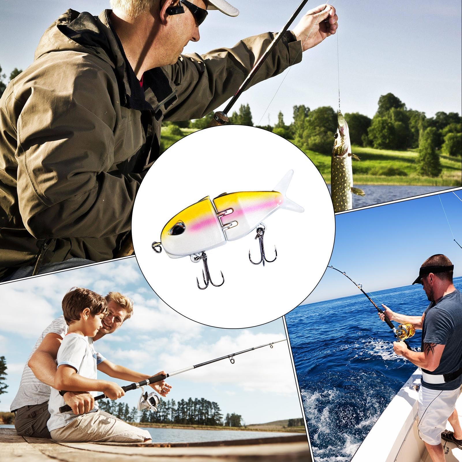 Generic Glide Bait action shot captures two-section wobble that entices strikes