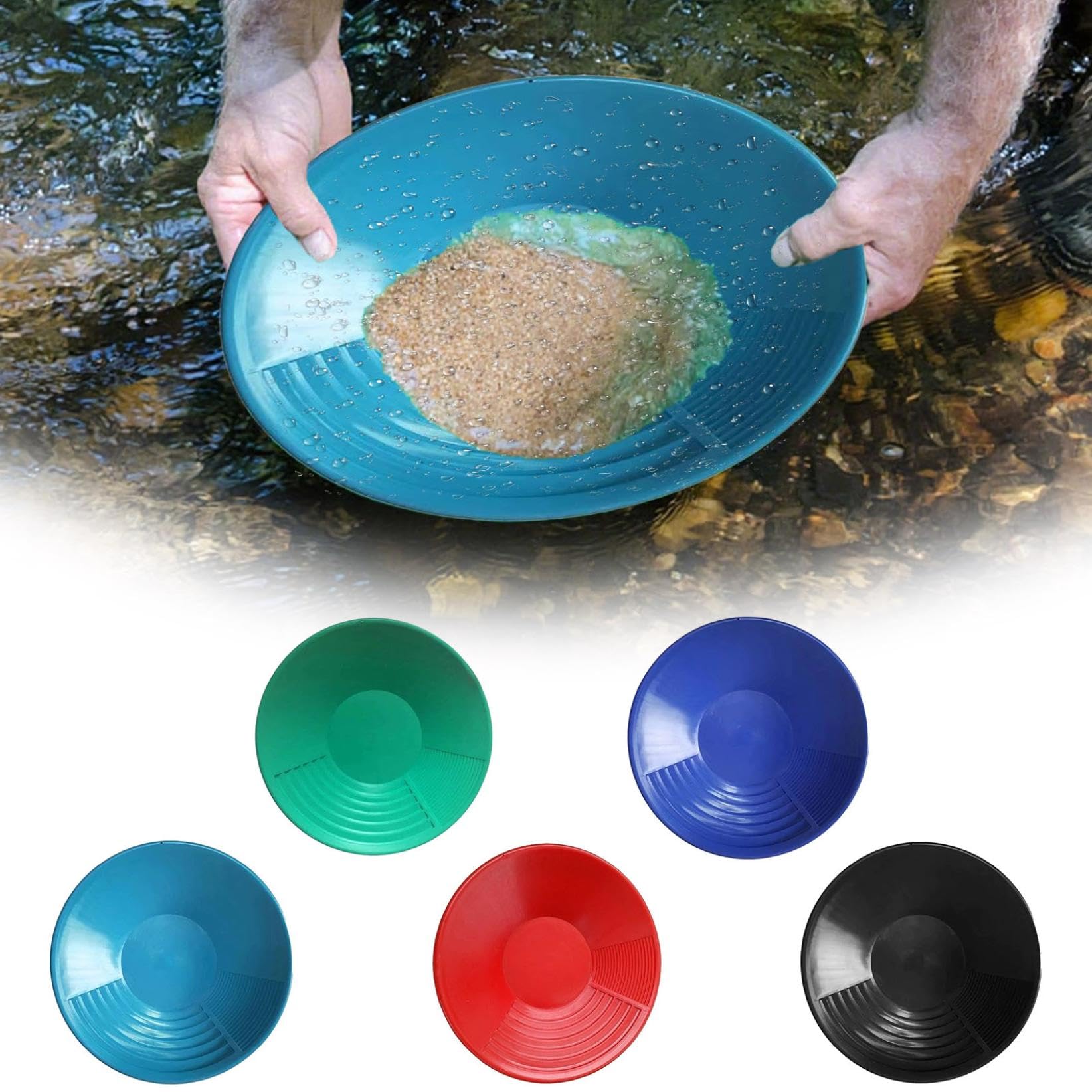 Generic Gold Pan riffle pattern enables quick filtration and recovery.