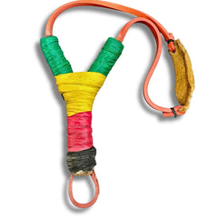Generic hand-made African slingshot with leather frame for outdoor recreation