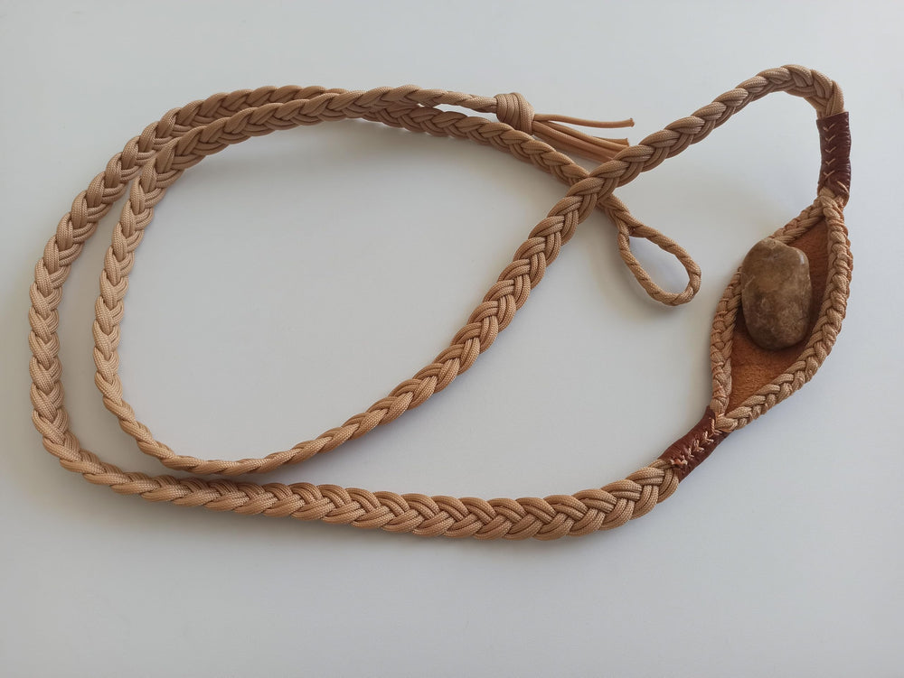 Generic handmade catapult leather pouch provides secure projectile support during training