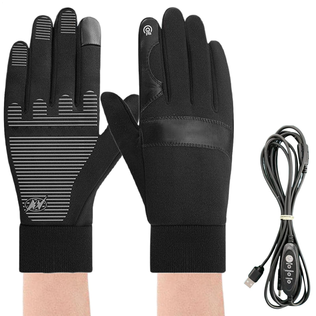 Generic Heated Gloves showcase waterproof fabric and plush fleece warmth for outdoor use.