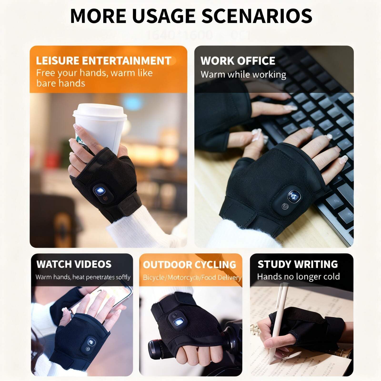 Generic heated gloves with windproof sealing to block drafts