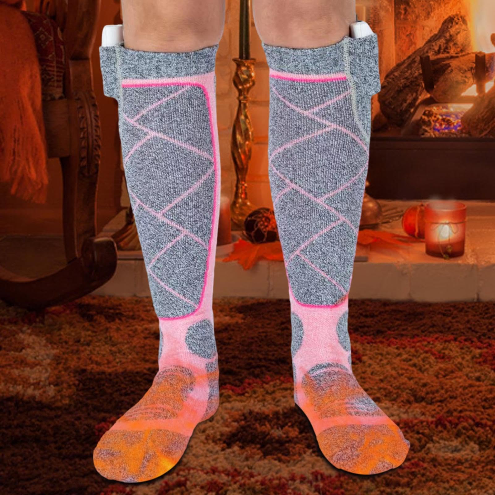 Generic heated socks showing 3 heat levels for adjustable warmth during activity
