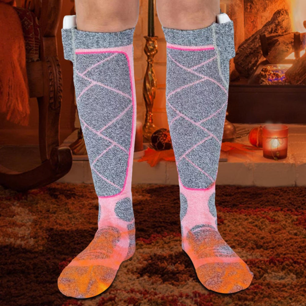 Generic heated socks showing 3 heat levels for adjustable warmth during activity