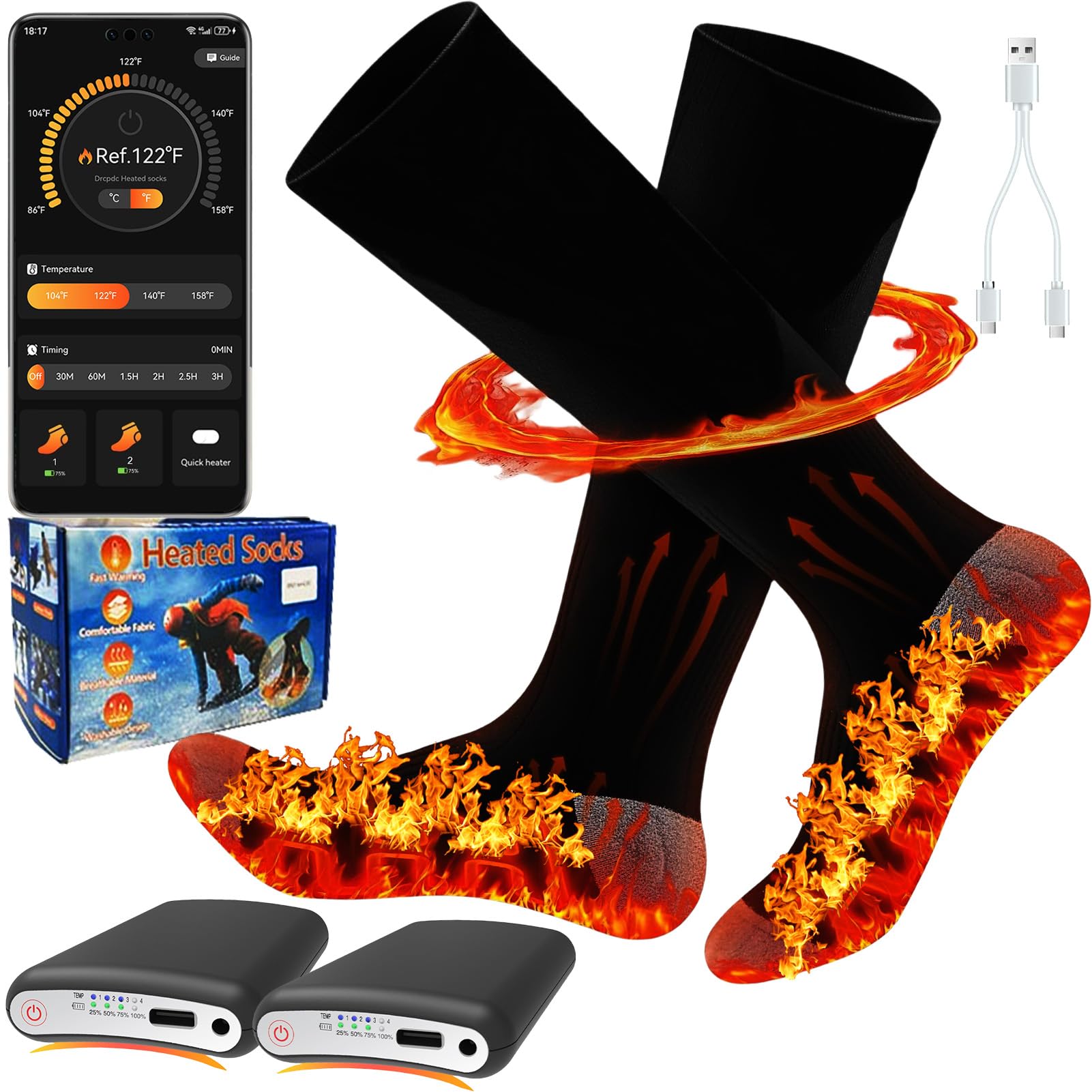 Generic heated socks app control setup shows easy on-the-go warmth tuning