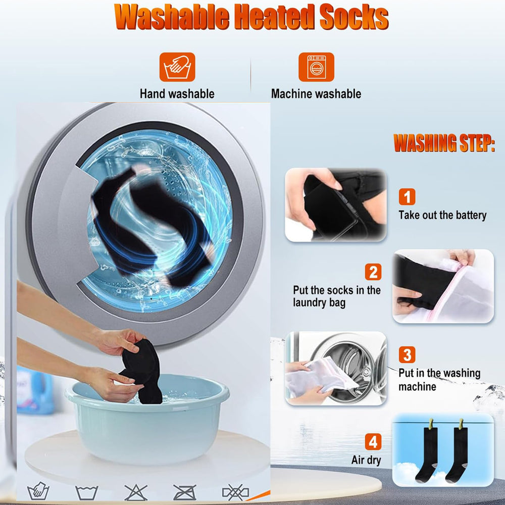 Generic heated socks packaging includes batteries and accessories