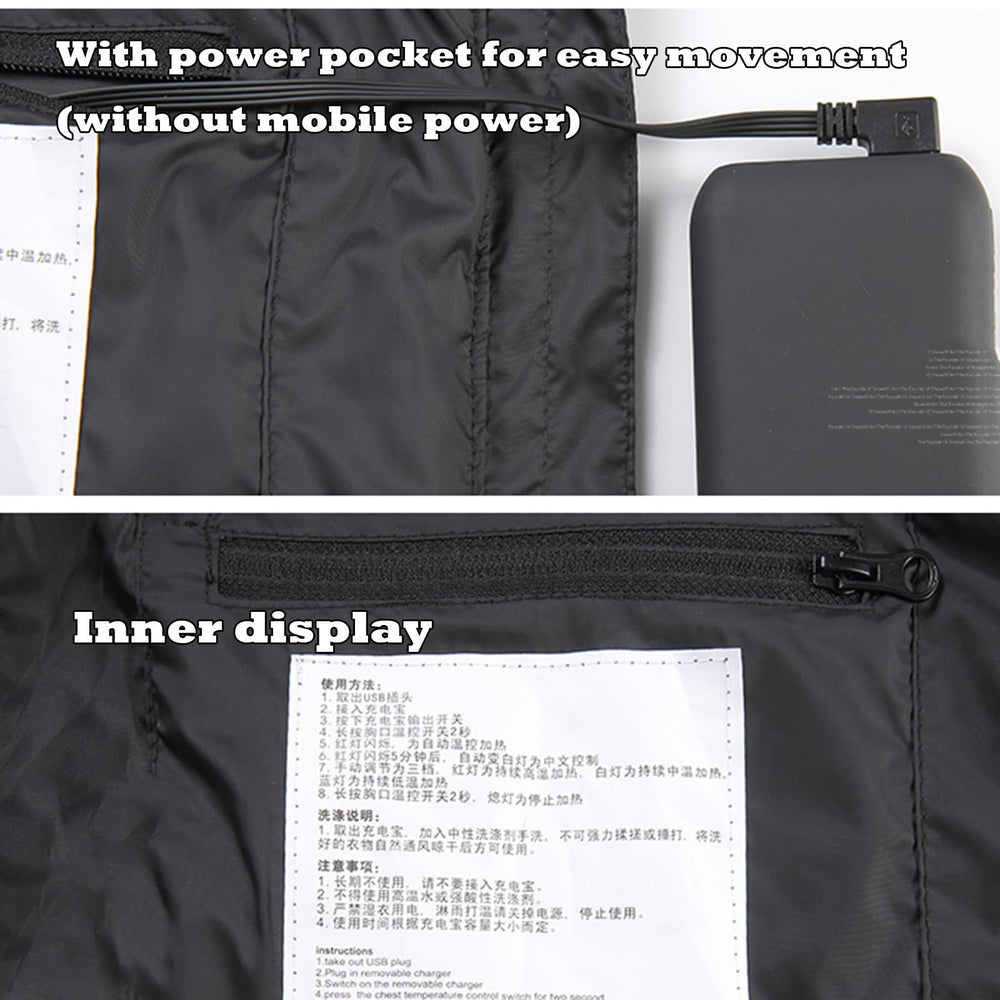 Generic heated vest showing three heating levels for flexible warmth during conditions.