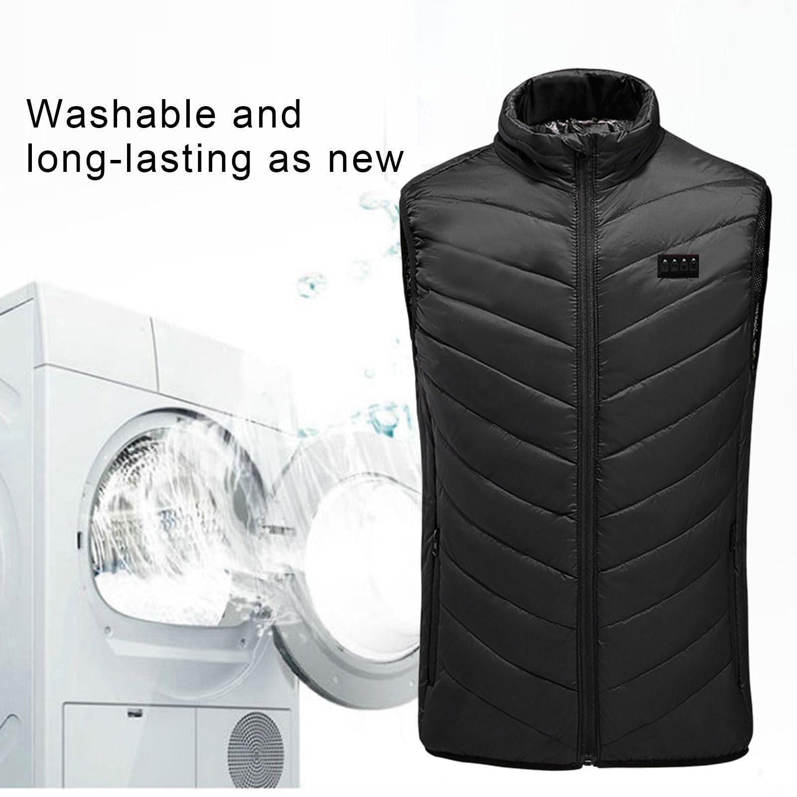 Generic heated vest outdoors in snow, illustrating warmth on demand.