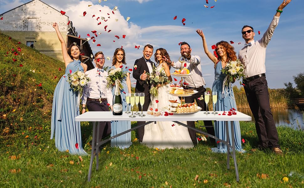 Generic heavy-duty HDPE tabletop providing durability for outdoor events and meals.