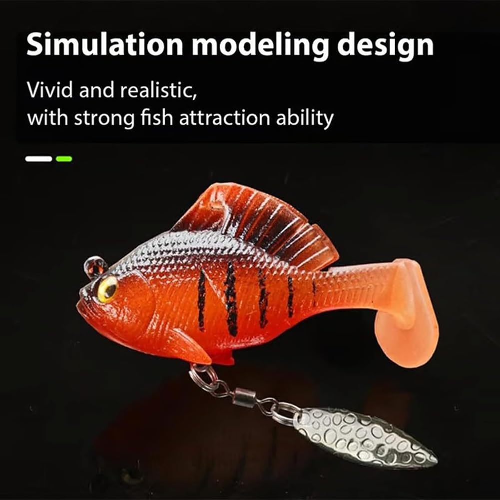 Generic holographic eyes on swimbait for predator appeal.