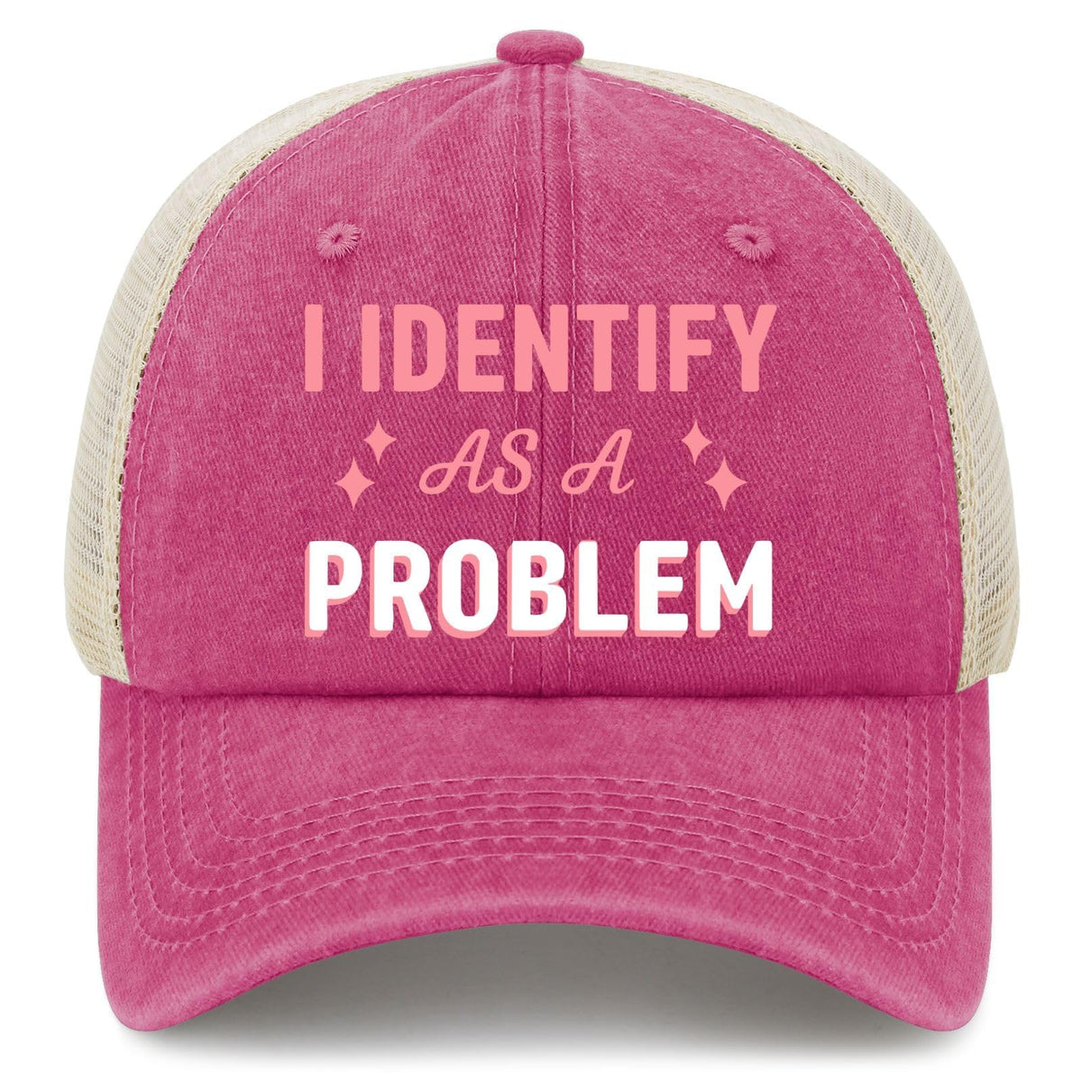Generic I Identify As A Problem Sun Hat front view shows universal styling for any outfit