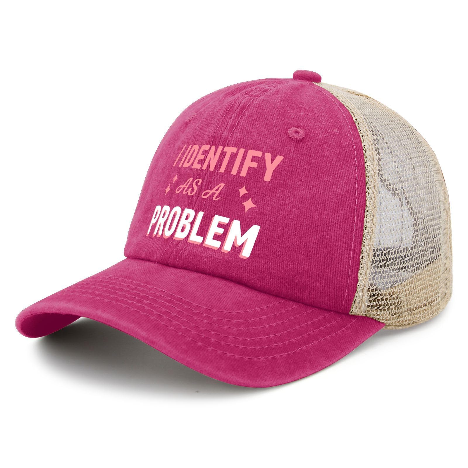 Generic I Identify As A Problem Sun Hat side view demonstrates adjustable back buckle for comfort