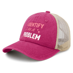 Generic I Identify As A Problem Sun Hat side view demonstrates adjustable back buckle for comfort