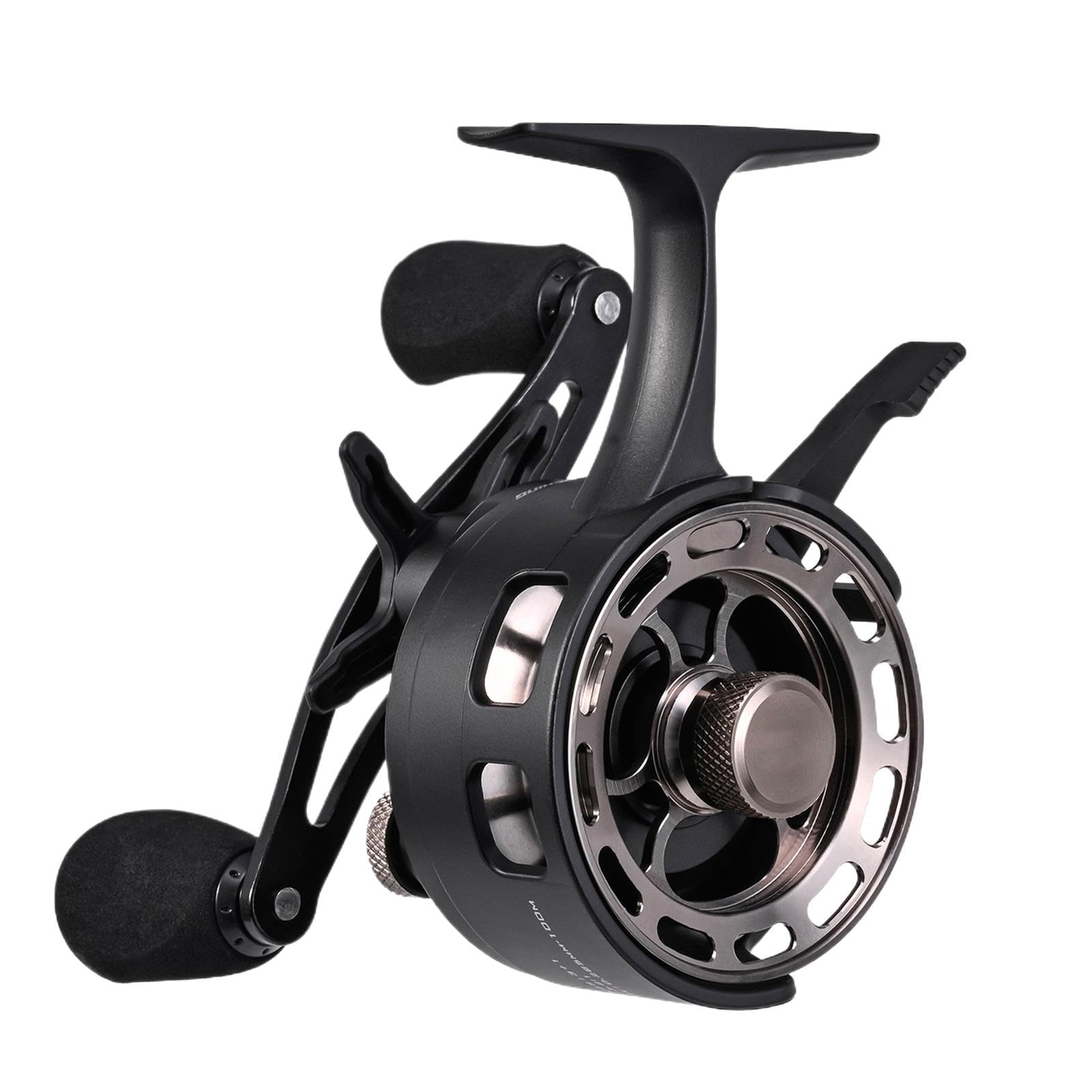 Generic ice fishing reel with a large spool for deep-water line capacity.